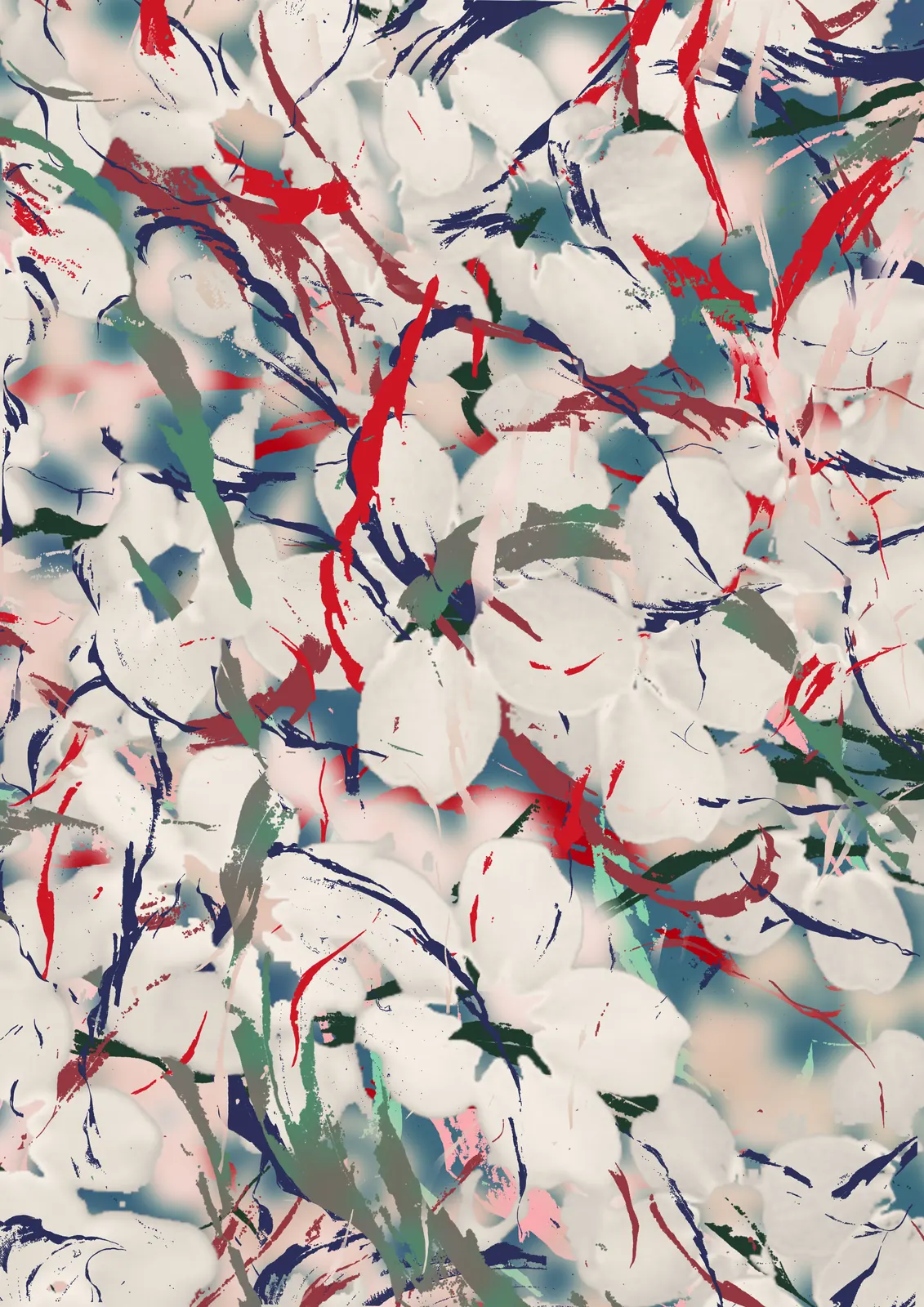 Golbarg e Mahzoon: white petals with thin strokes of red and navy.