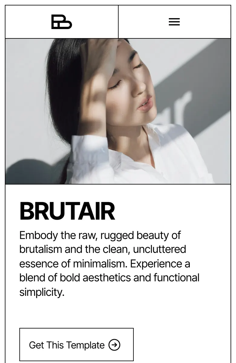 Brutair’s home page on a phone: the photograph, the name and the call to action, each in its own cell.