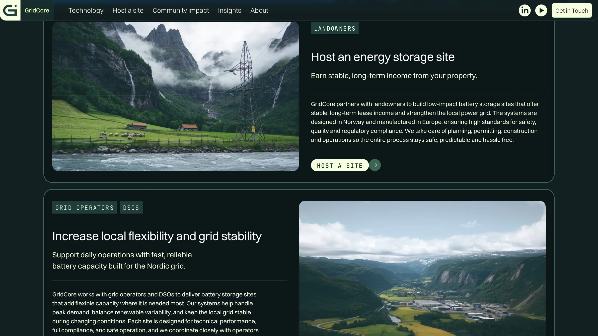 Cards for landowners and grid operators: Host an energy storage site, and Increase local flexibility and grid stability.
