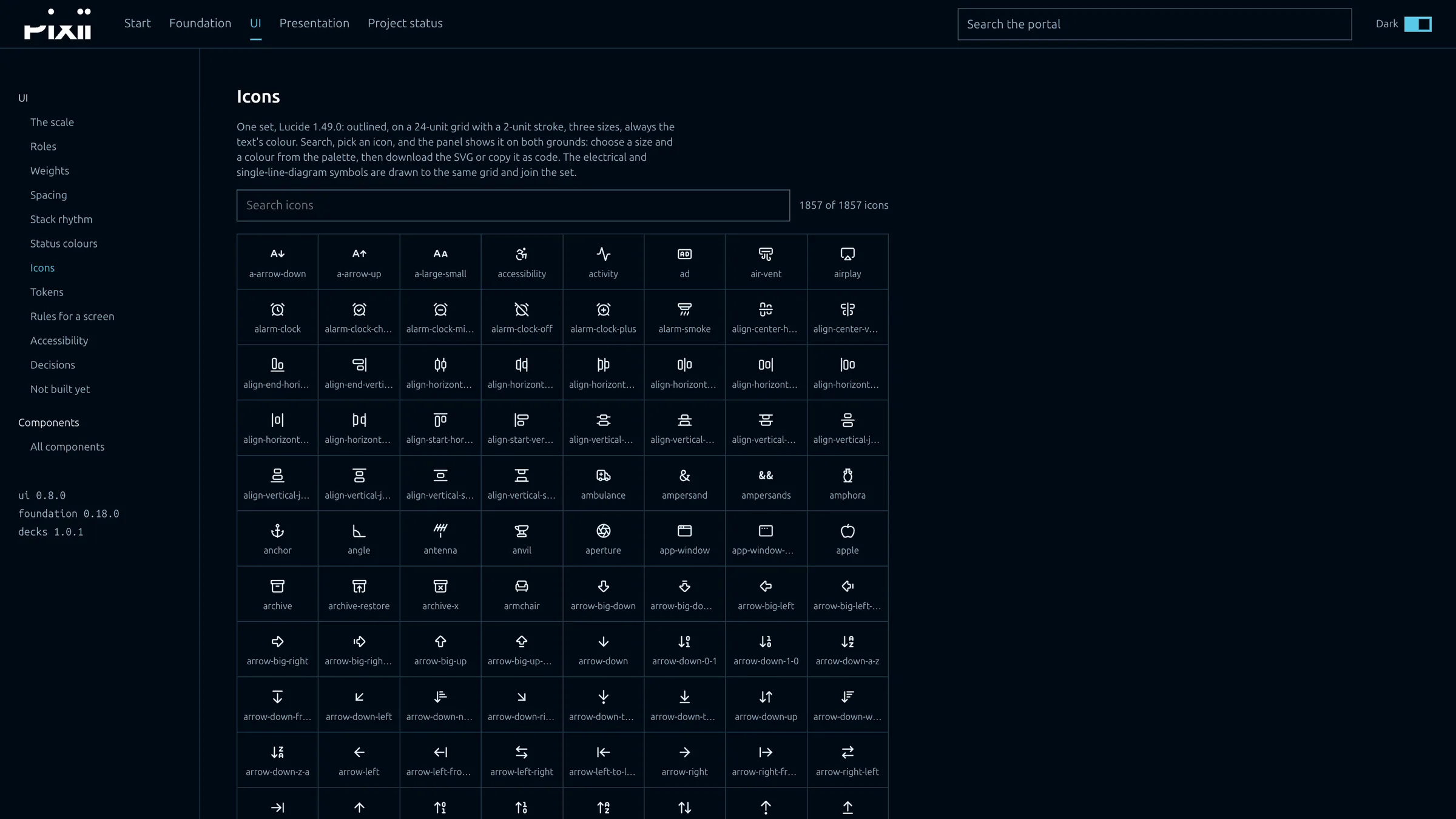 The icon set, searchable, with every icon named.