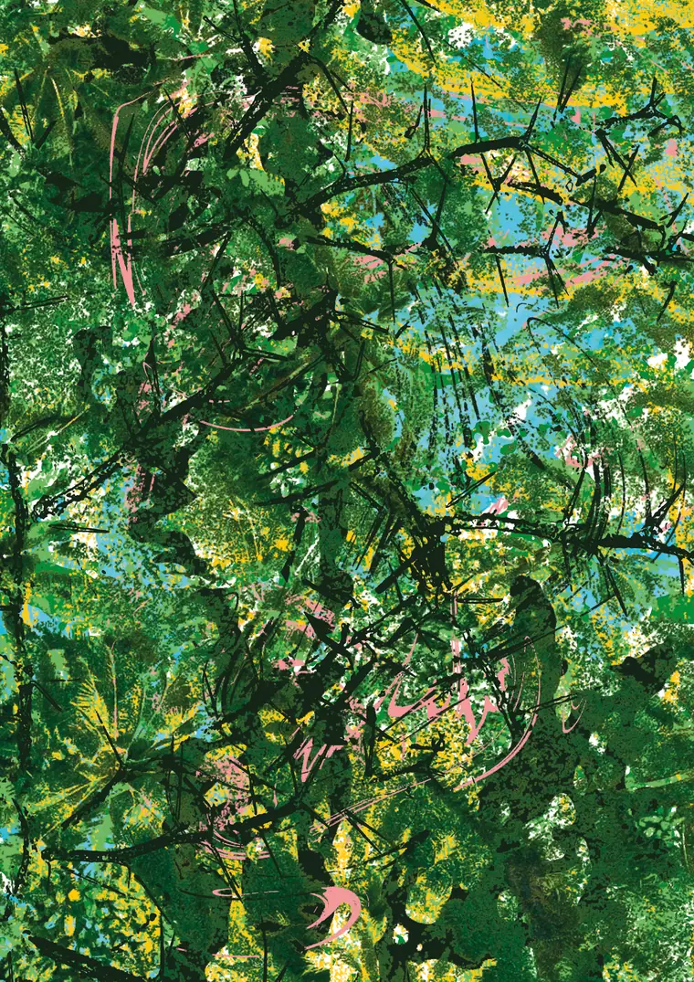 Raaz e Jangal: a dense green forest of leaves and branches, stacked by hand.